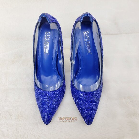Size 5.5 and &.7.5 Only Left Blue Rhinestone High Heel Illusion Pump Shoe - Picture 9 of 17